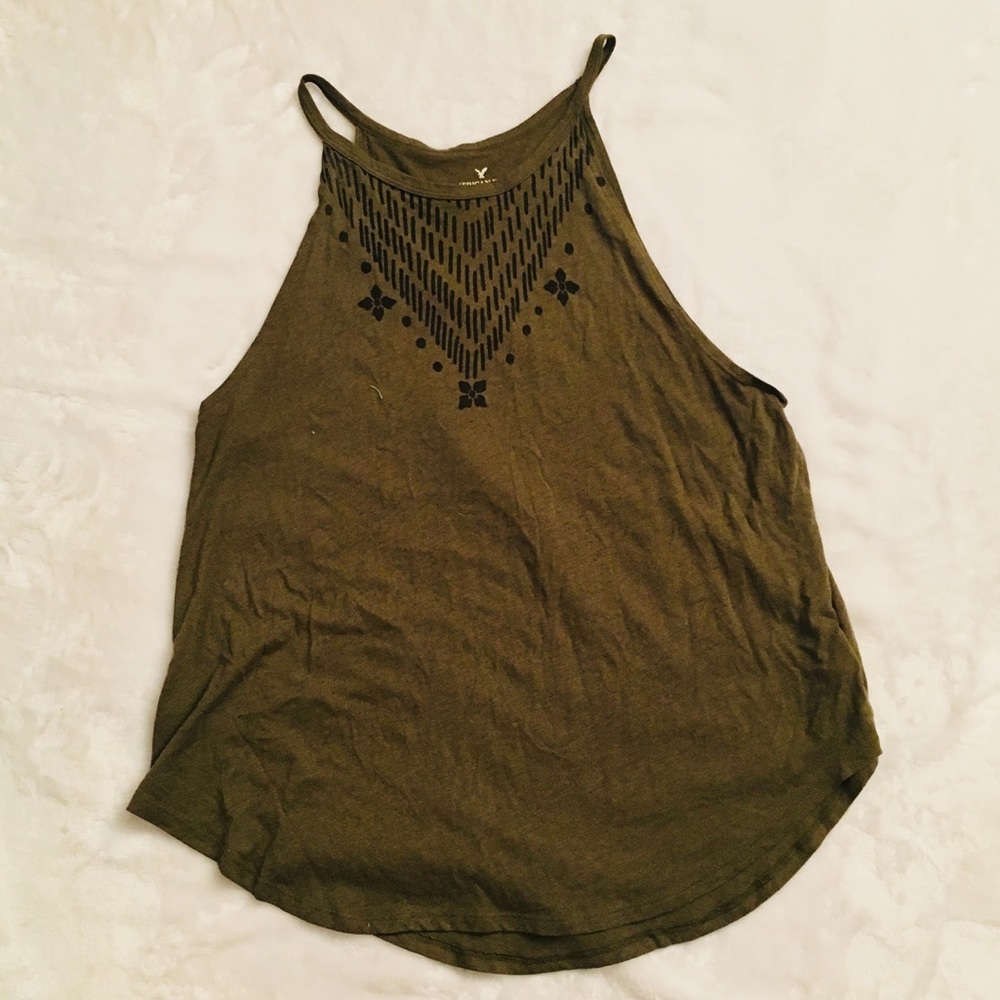 American Eagle olive, high collar, tank-top